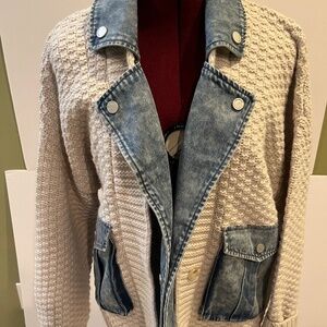 Blank NYC cable/denim cardigan